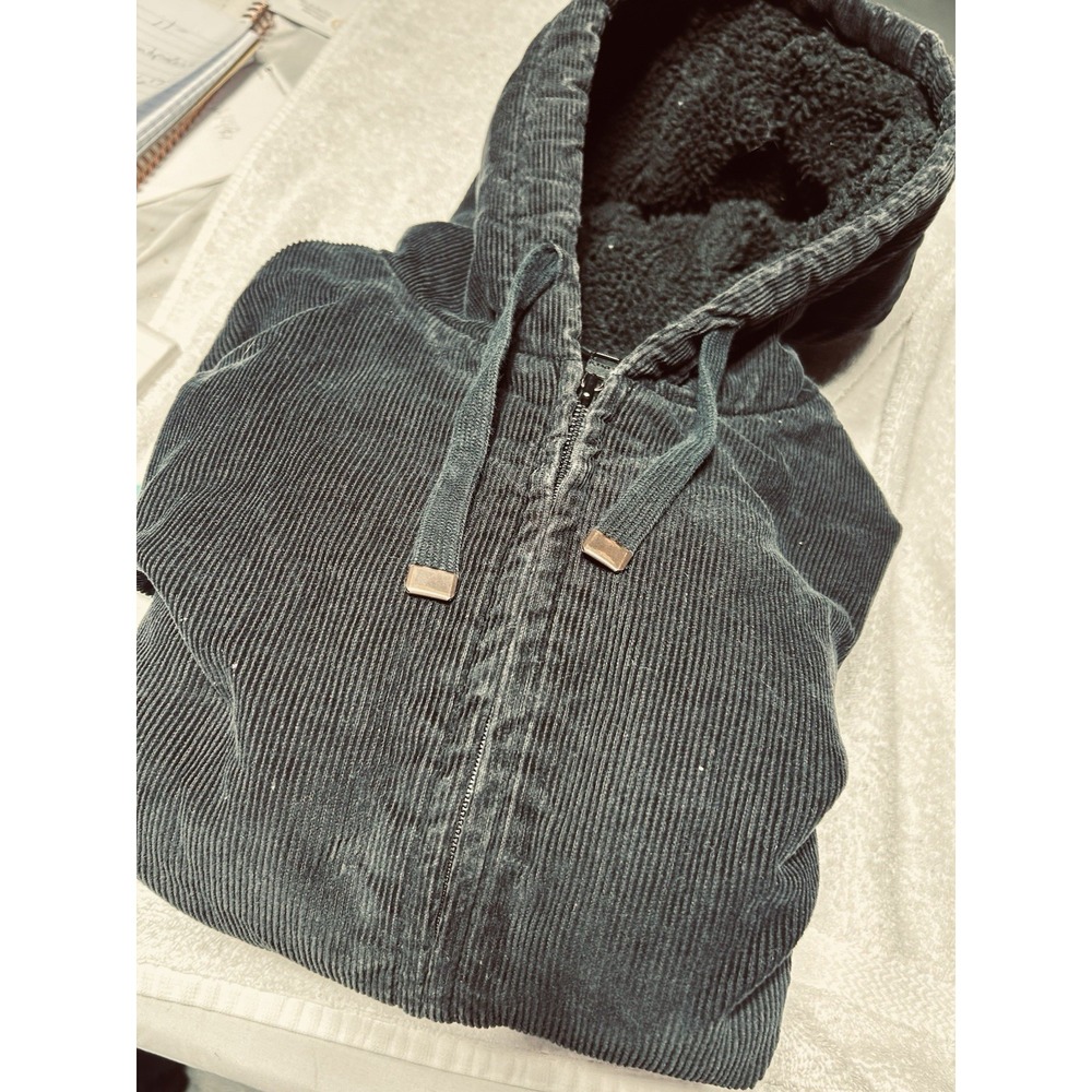 Vintage Levi's Black Hooded Corduroy Utility Jacket (Men's Large)
